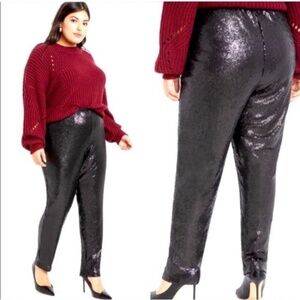 Eloquii black pants sz 20 allover sequins elastic waist trousers straight leg